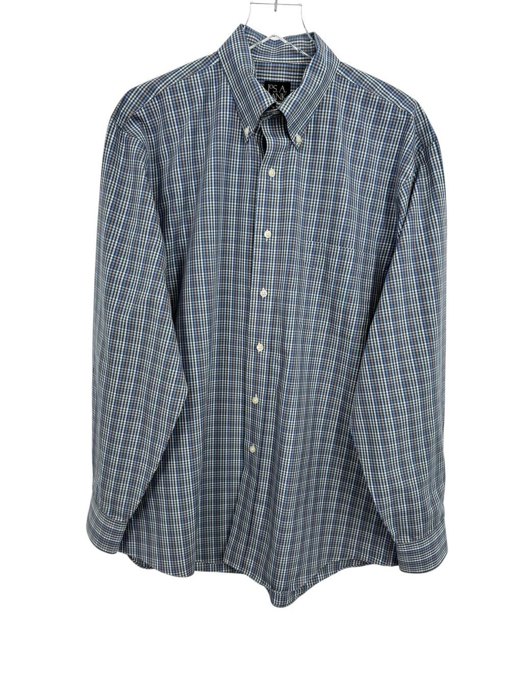 Jos. A. Bank shirt men's L traveler tailored check button down long sleeve blue